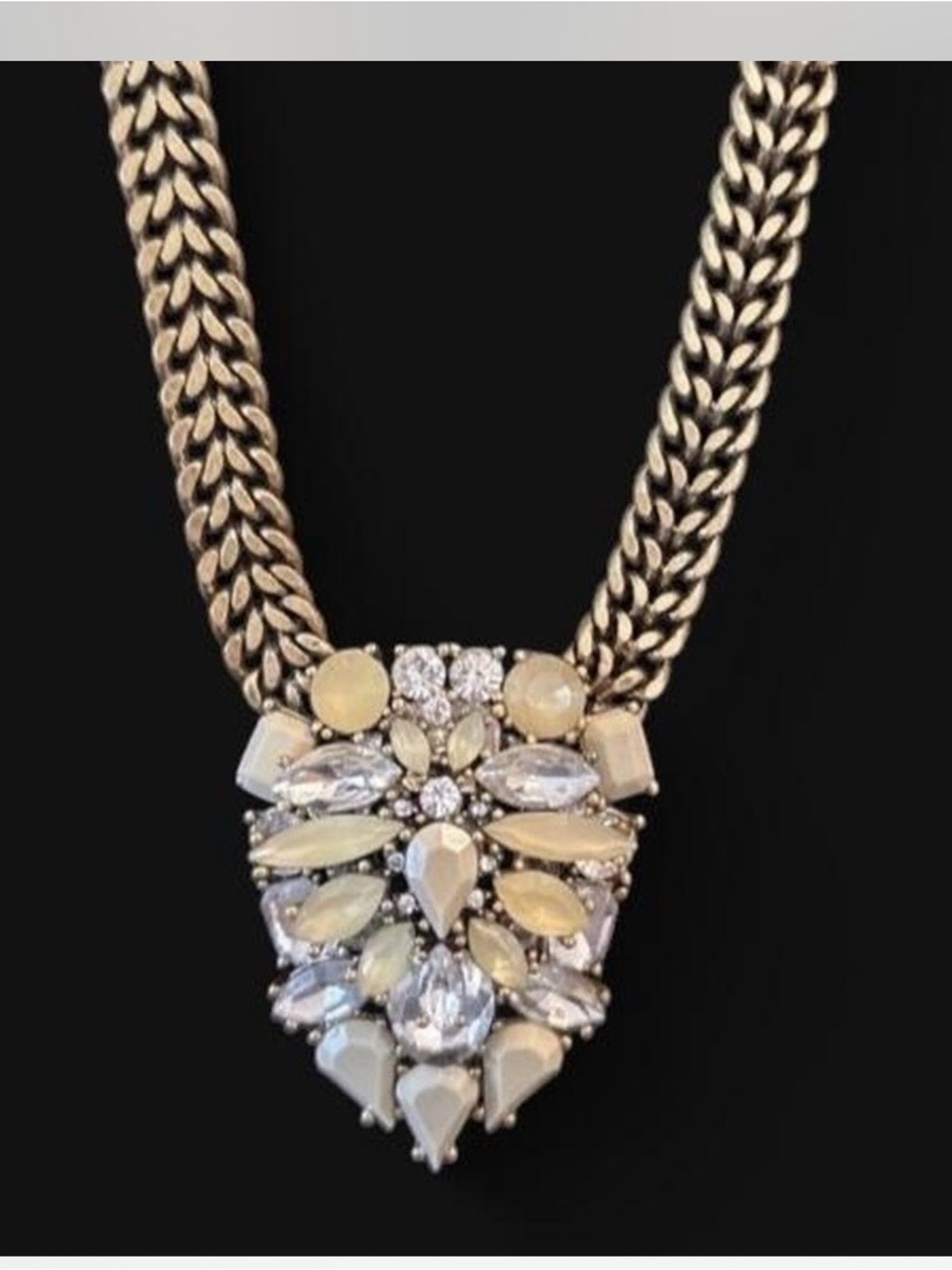 Y2K J.Crew Gold-Tone Crystal Statement Necklace Pendant Rhinestones